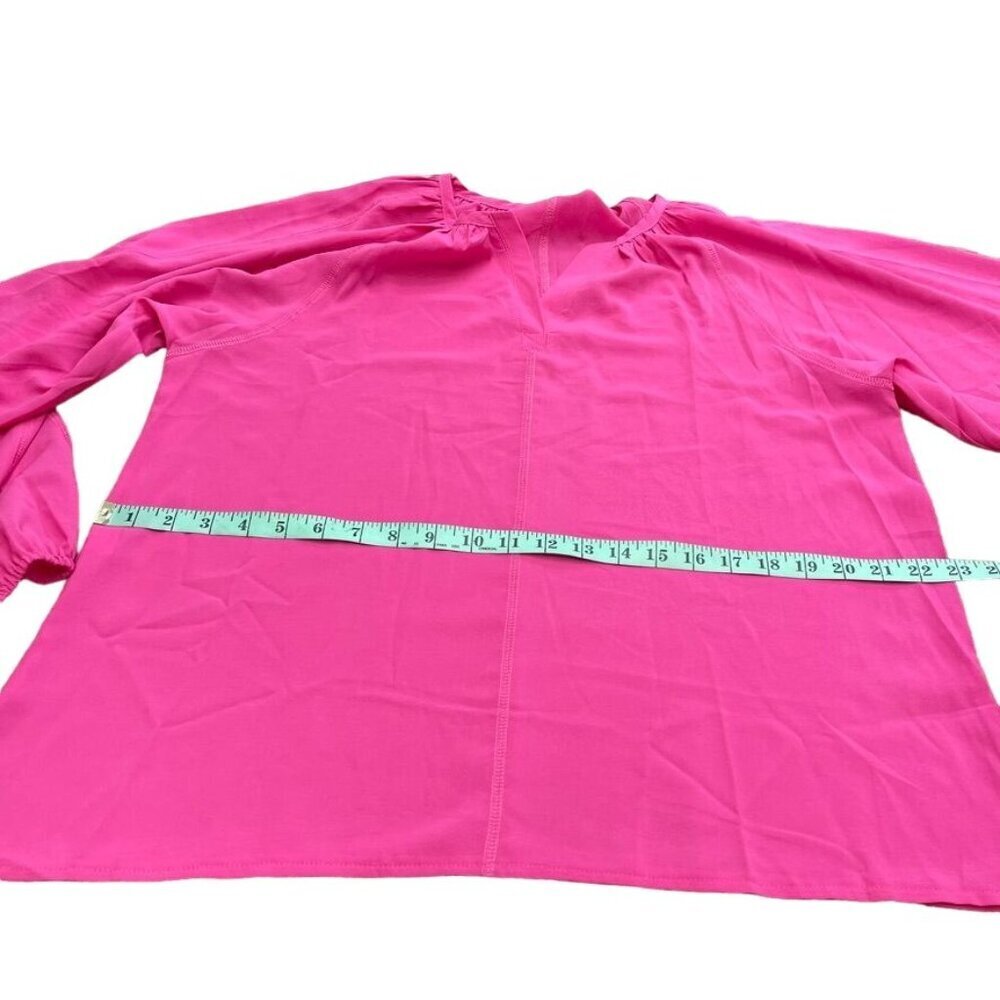 Women Hot Pink Elastic Cuffs Long Sleeve Lightweight Blouse Top Relaxe Fit Large - Picture 3 of 9